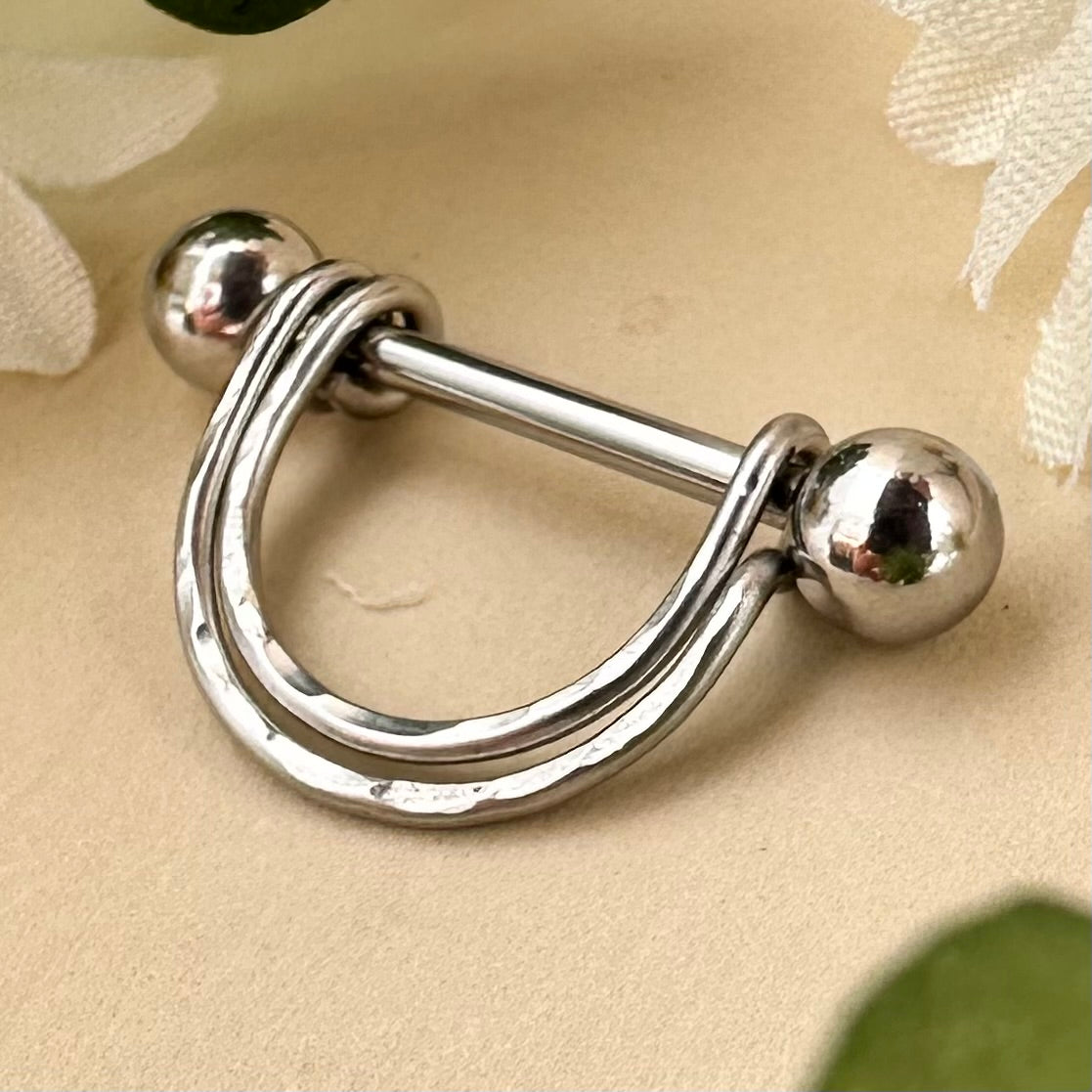 Double Banded Textured Nipple Ring 316L Stainless Steel - 1pc