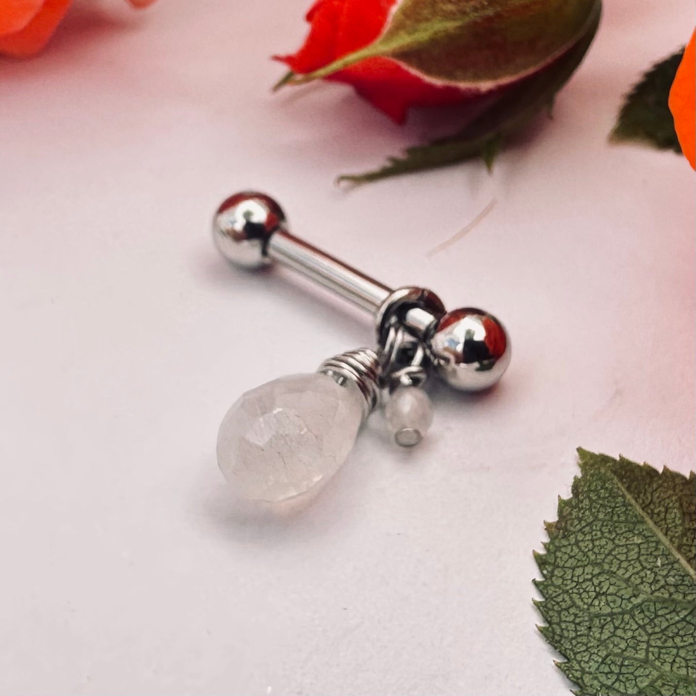 Grecian Briolette Side Dangle Nipple Ring Barbell - 316L Stainless Steel