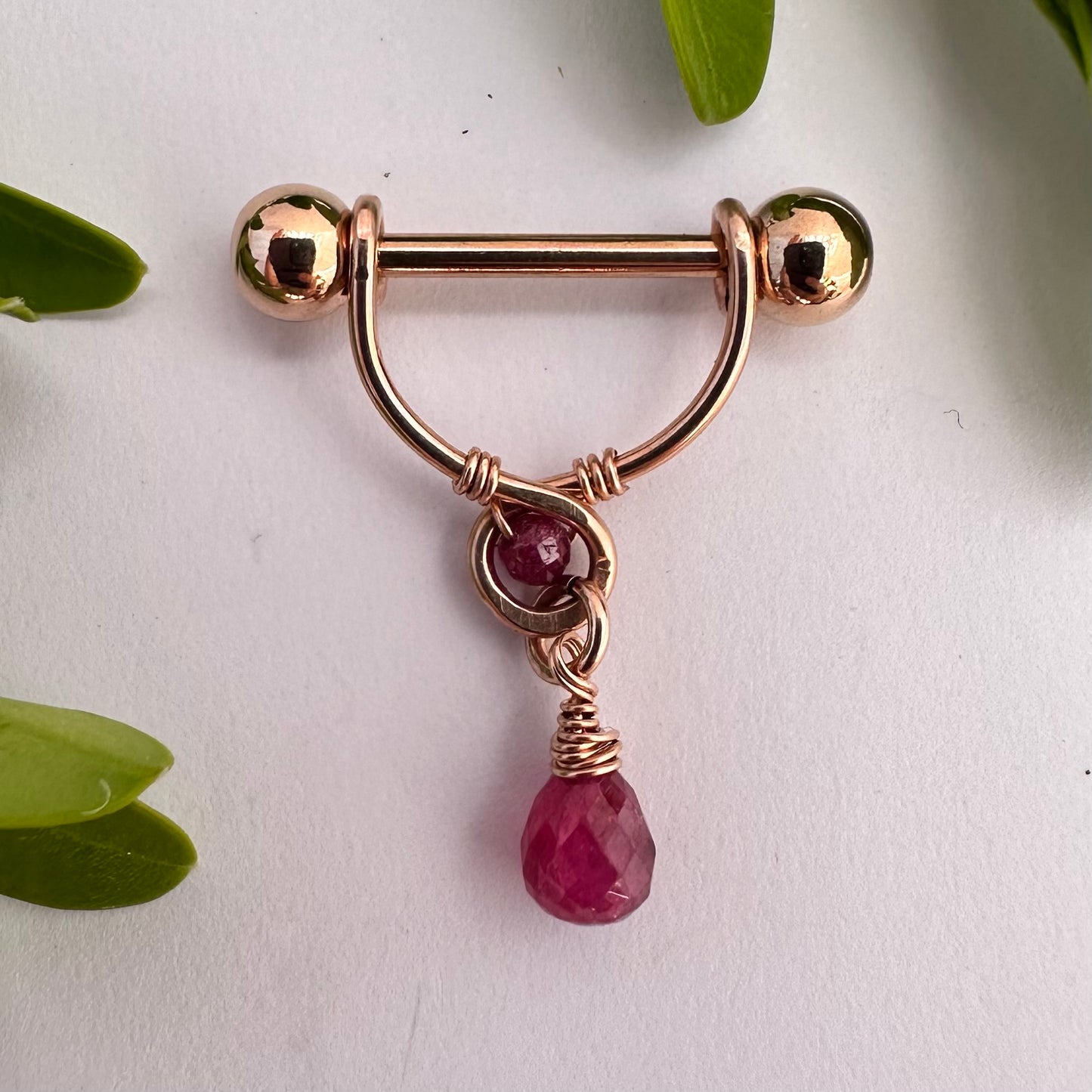 Grecian Ruby Briolette Dangle Nipple Ring Barbell