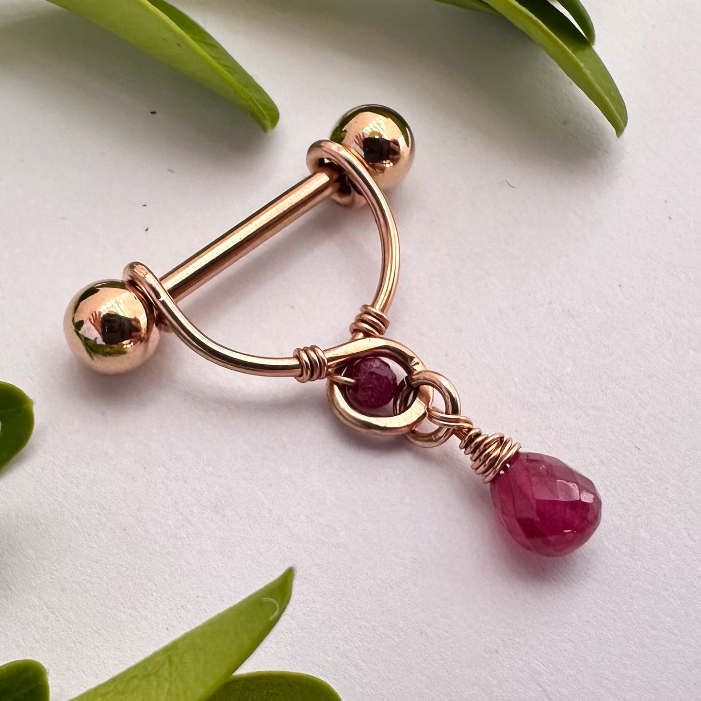 Grecian Ruby Briolette Dangle Nipple Ring Barbell