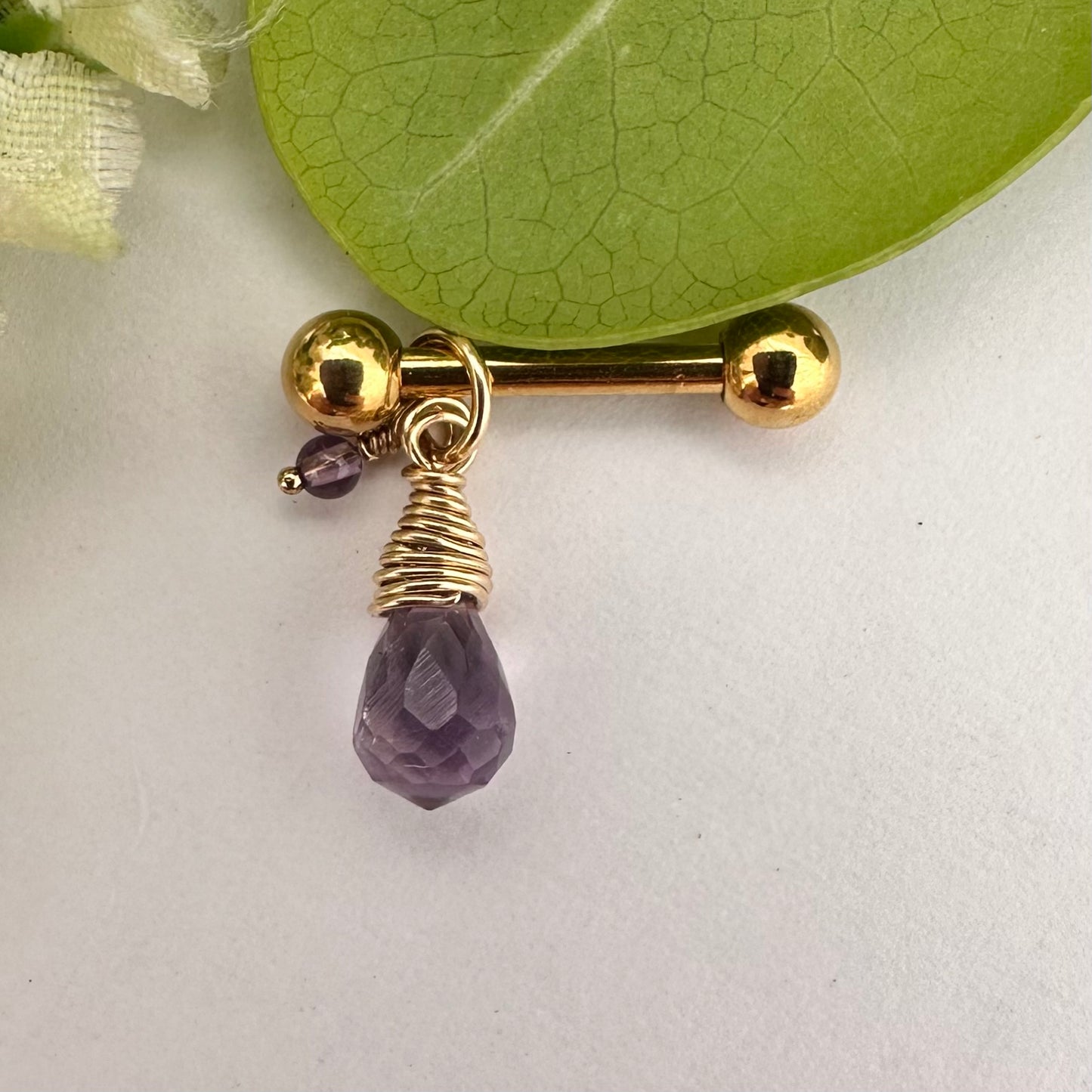 Grecian Amethyst Briolette Side Dangle Nipple Ring Barbell