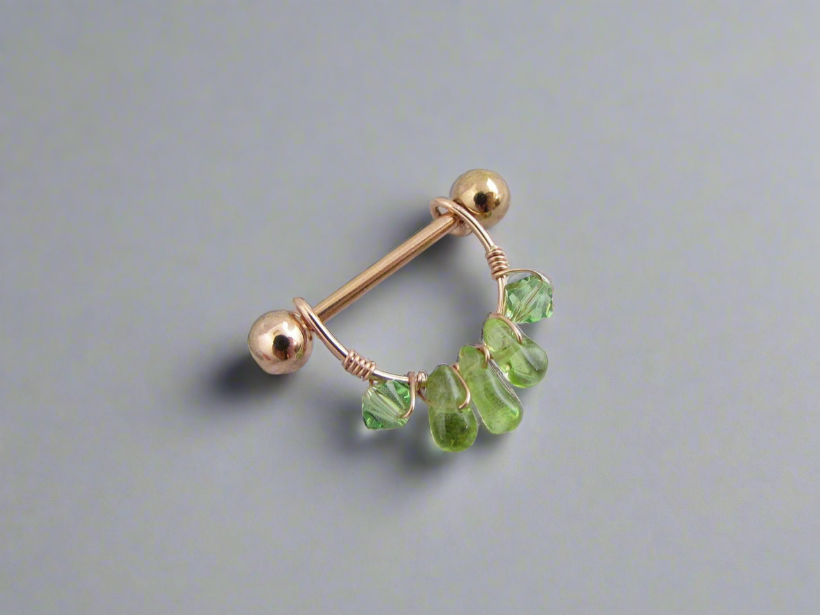 Healing Crystal Gemstone Cluster Rose Gold IP 316L Stainless Steel Nipple Ring - 1 pc