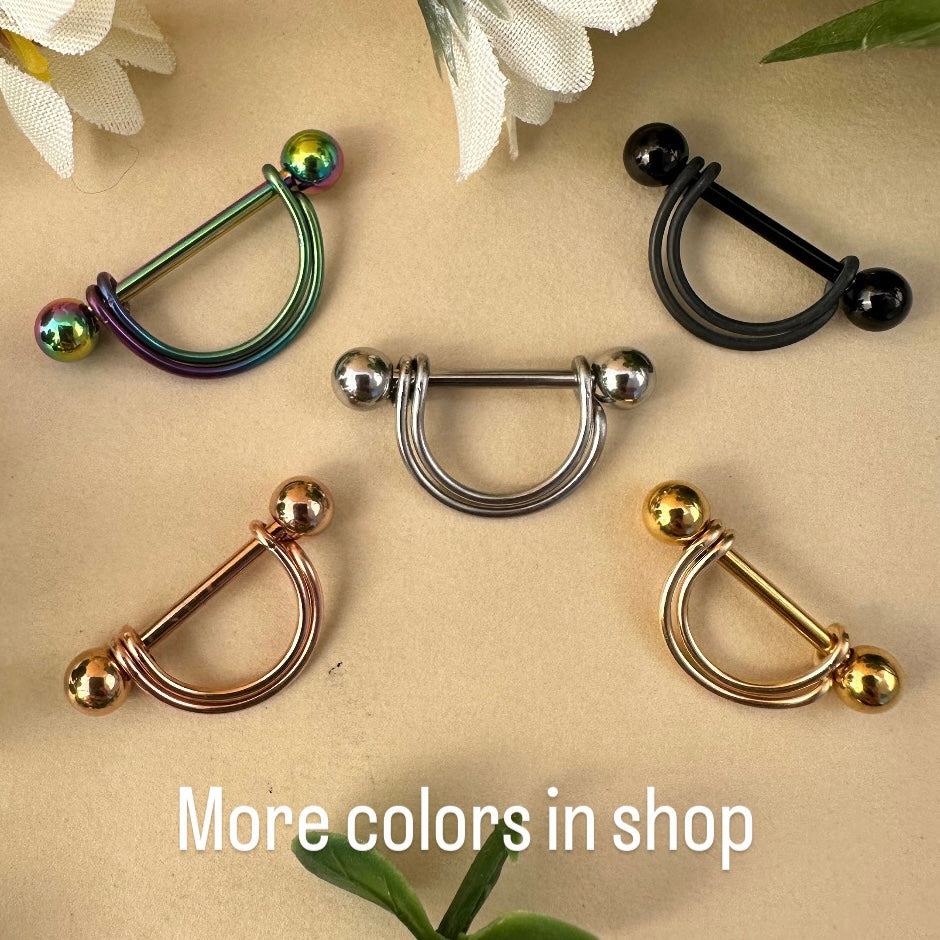 Double Banded Textured Nipple Ring Rose Gold 316L Stainless Steel - 1pc