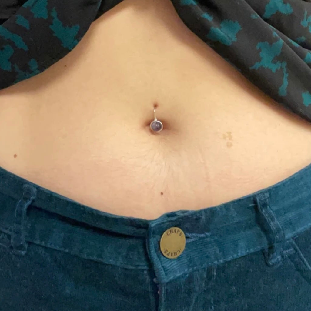 Gemstone Non Dangle Belly Ring - Solid 14k Gold 16ga