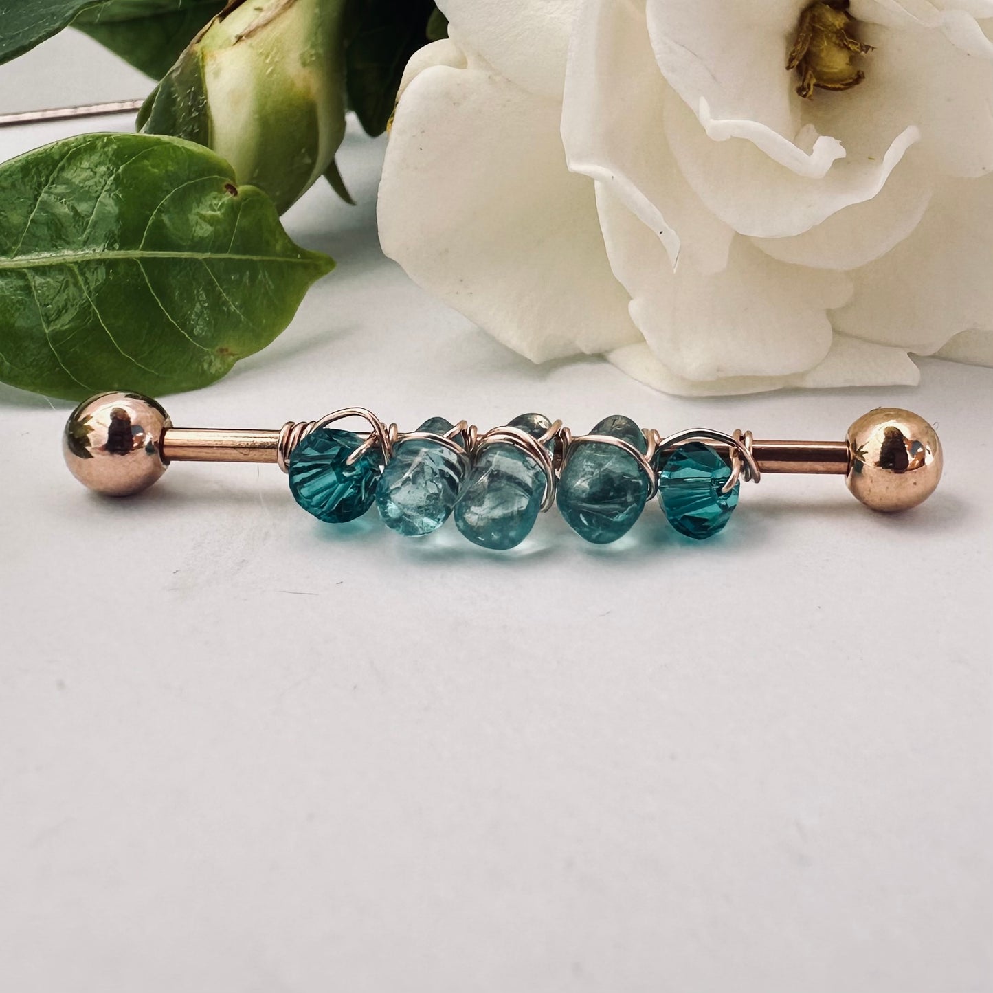 Healing Crystal Apatite Industrial Barbell - 14ga