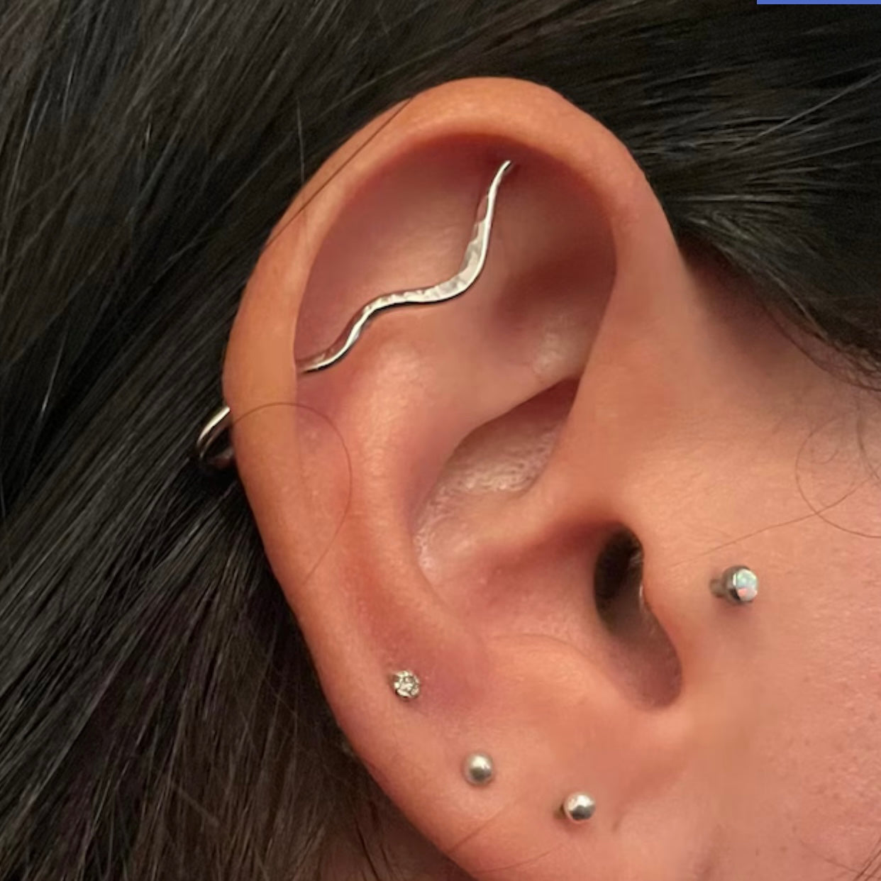Mountain Textured Pierced Industrial Ear Bar - 16ga