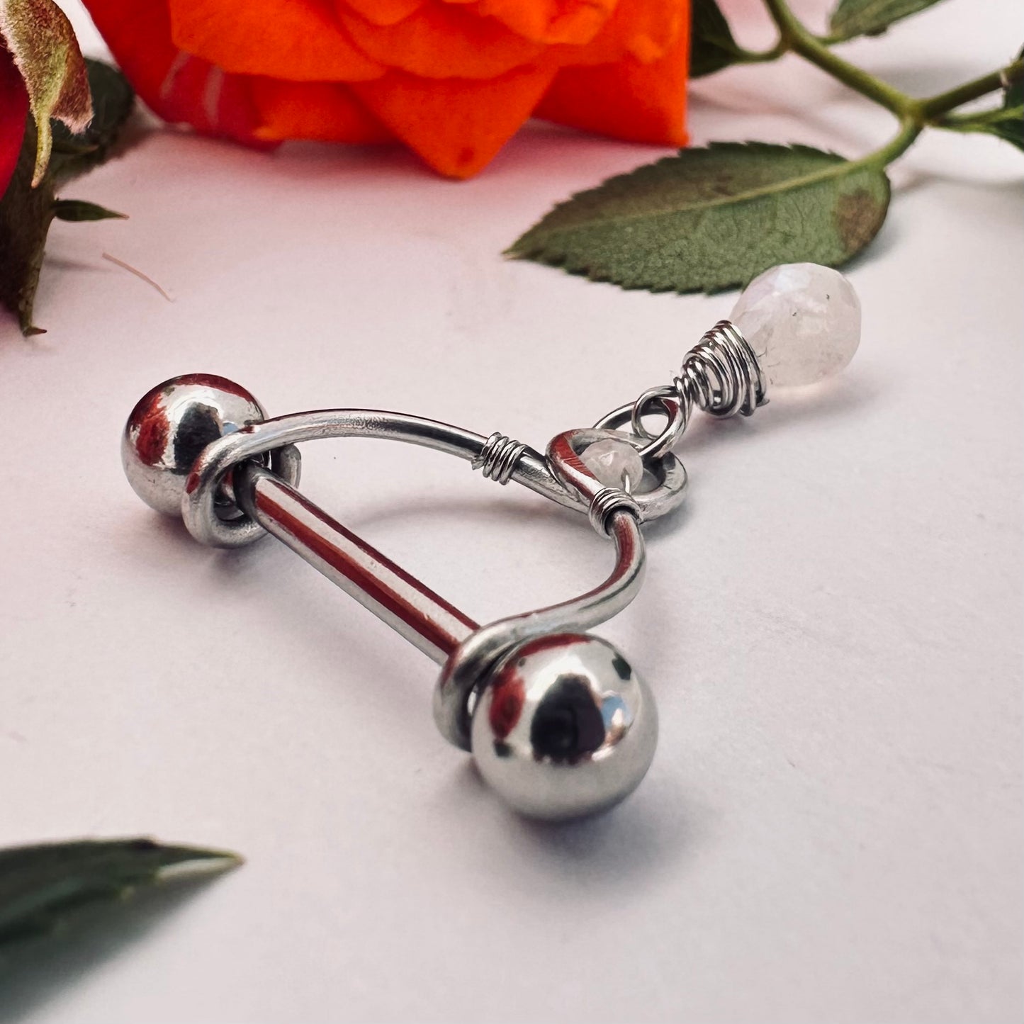 Grecian Briolette Dangle Nipple Ring Barbell - 316L Stainless Steel