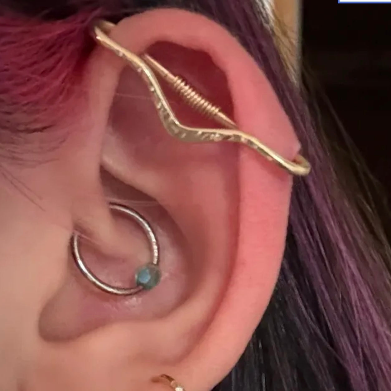 V Textured Pierced Industrial Ear Bar - 14ga