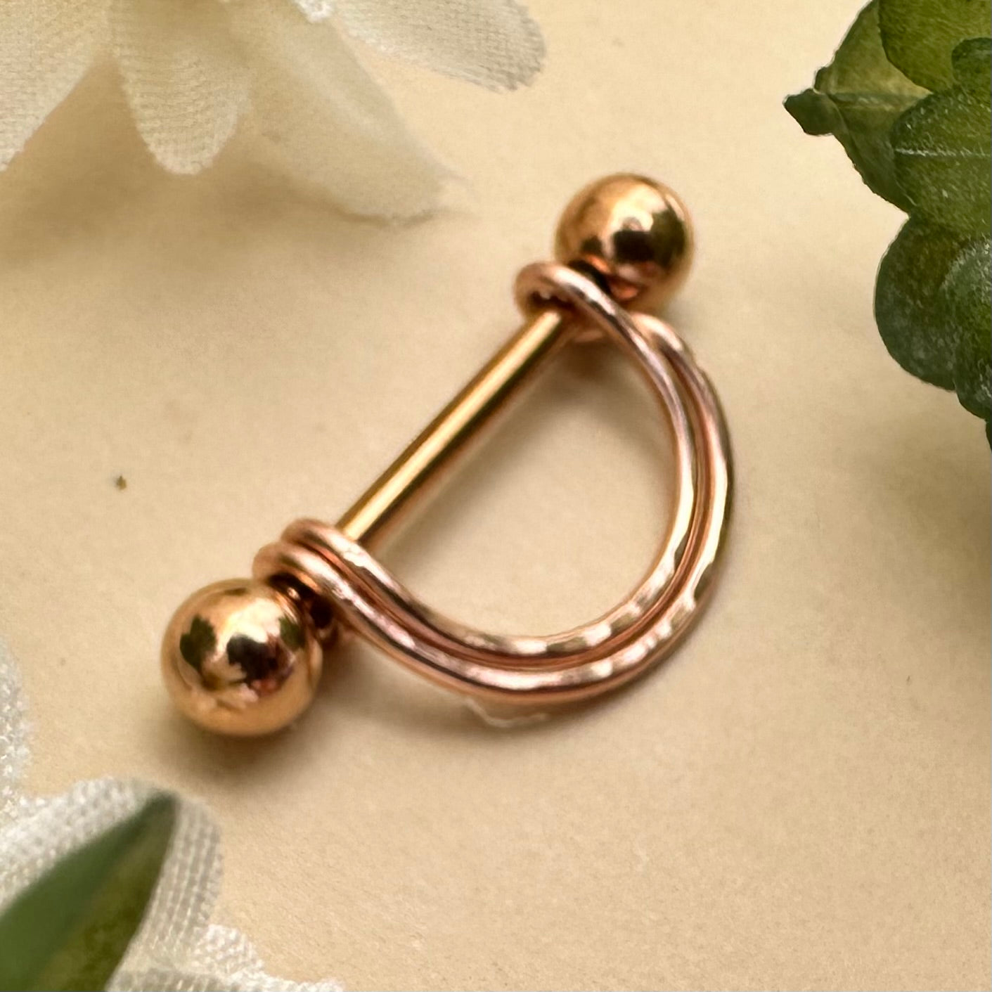 Double Banded Textured Nipple Ring Rose Gold 316L Stainless Steel - 1pc