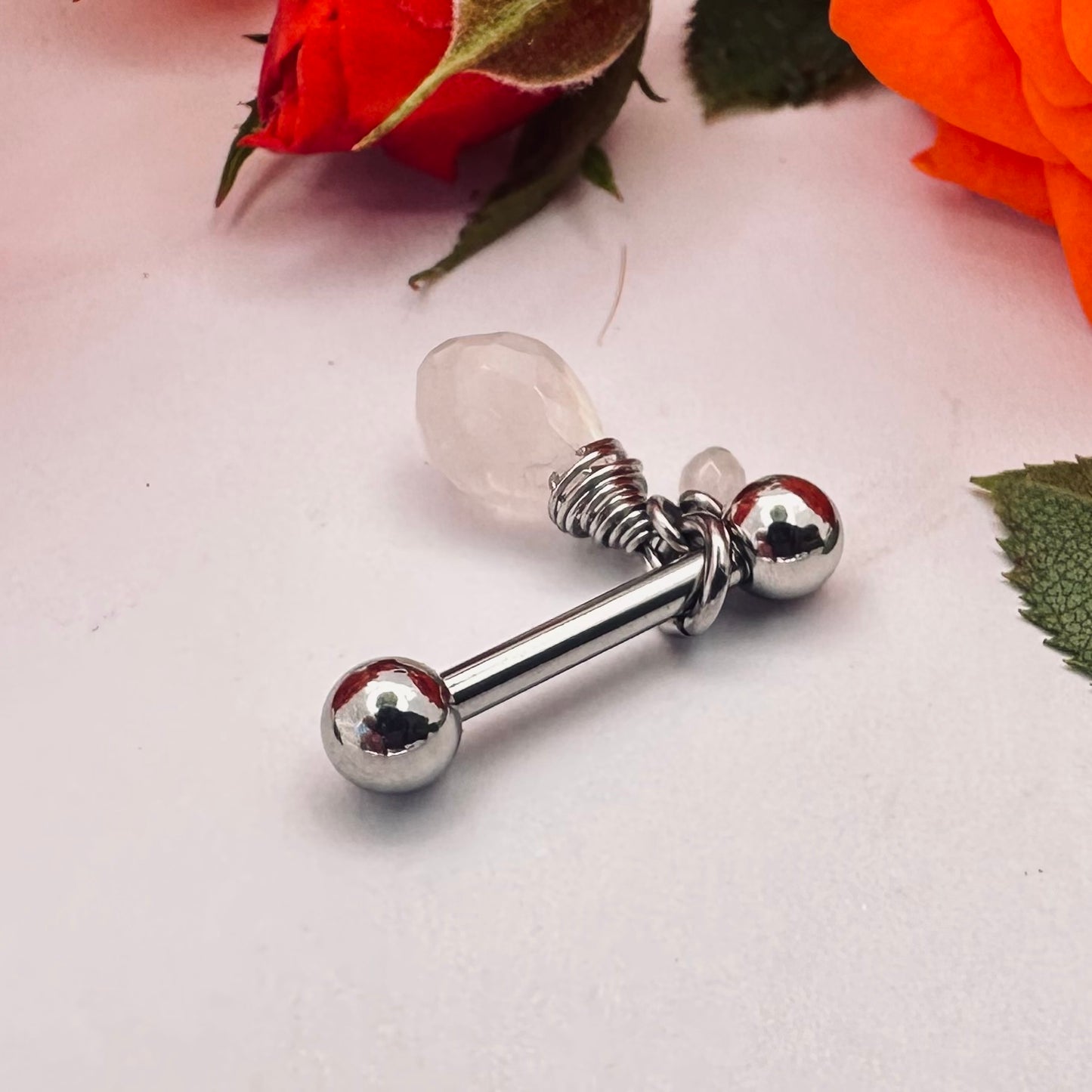 Grecian Briolette Side Dangle Nipple Ring Barbell - 316L Stainless Steel