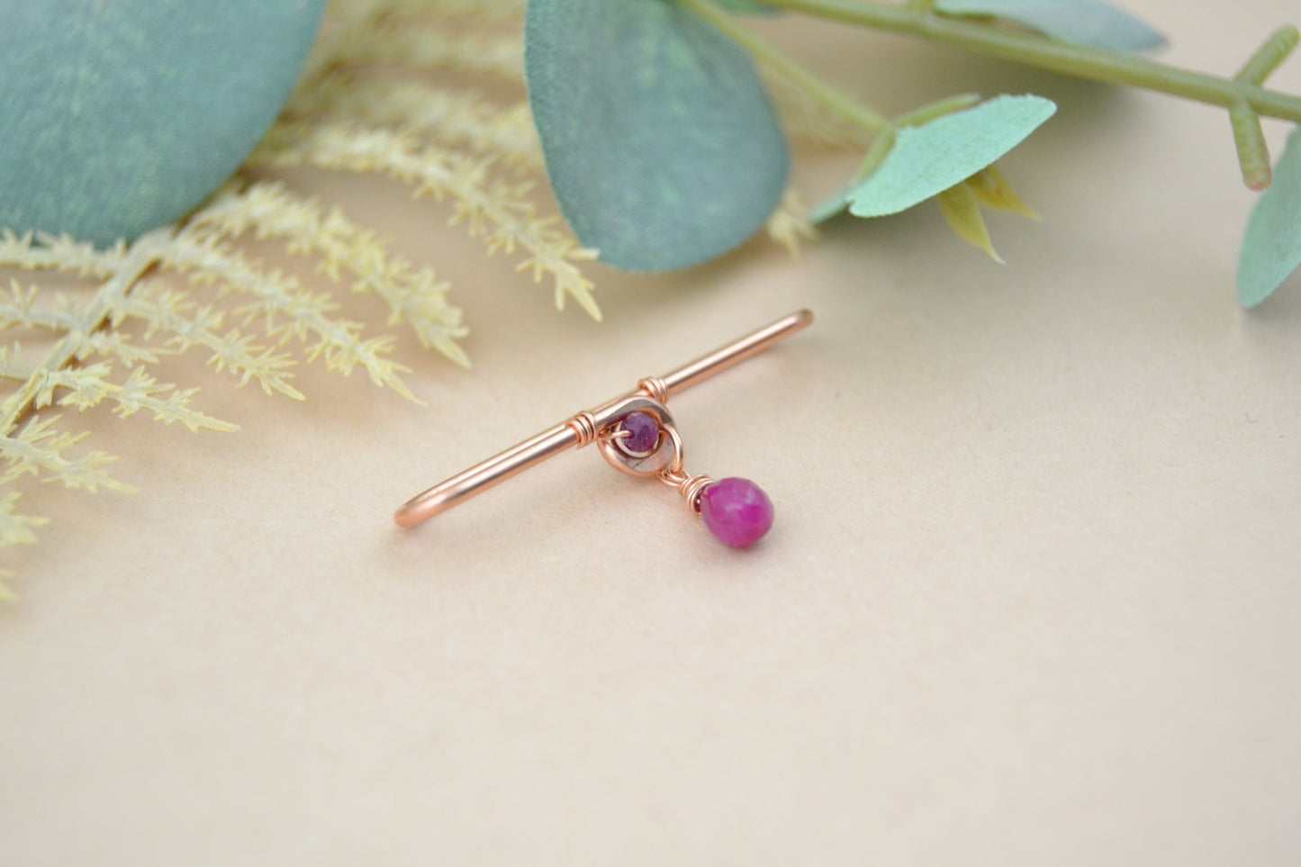 14ga Grecian Gemstone Teardrop 14k Rose Gold Pierced Industrial Ear Bar