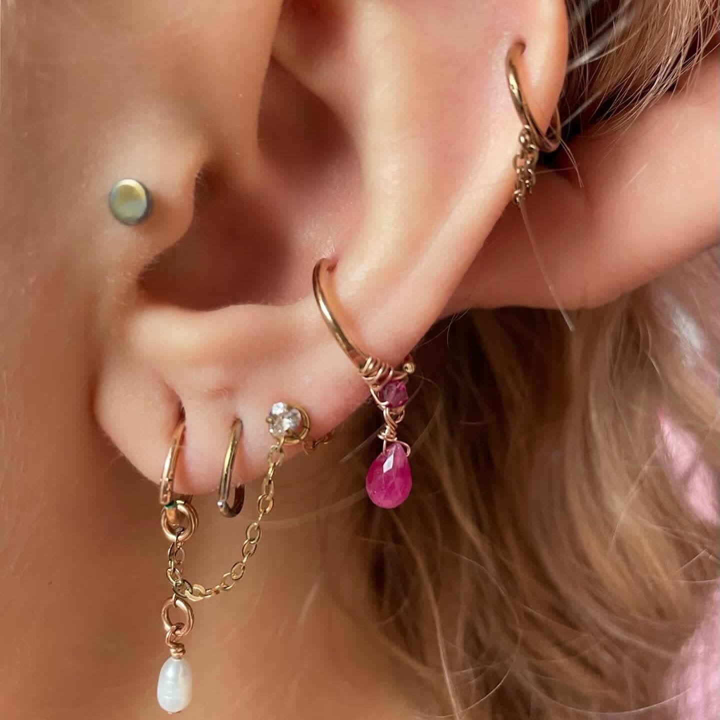 Gemstone Briolette & Crystal Cartilage Hoop - Rose Gold Fill
