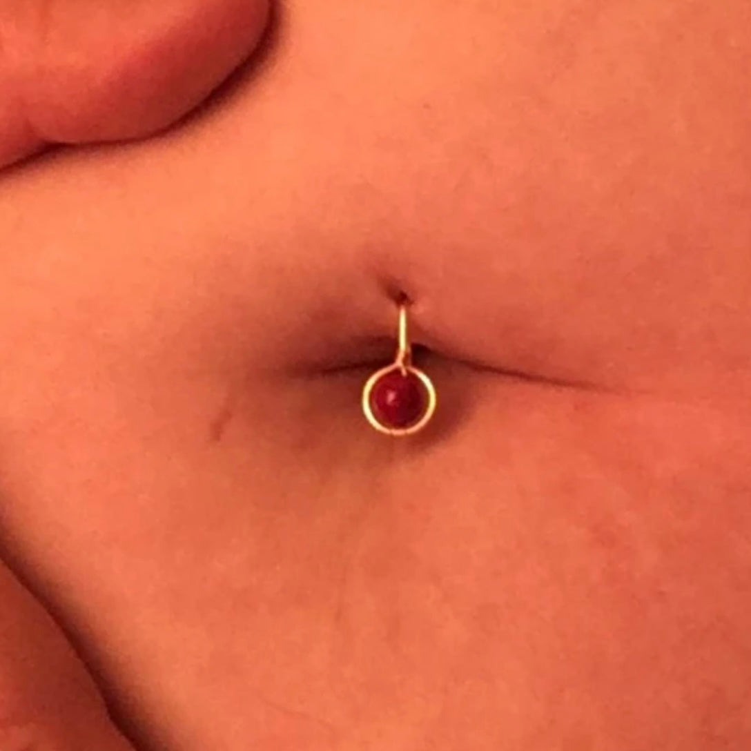 Gemstone Non Dangle Belly Ring - Yellow Gold Fill 18ga