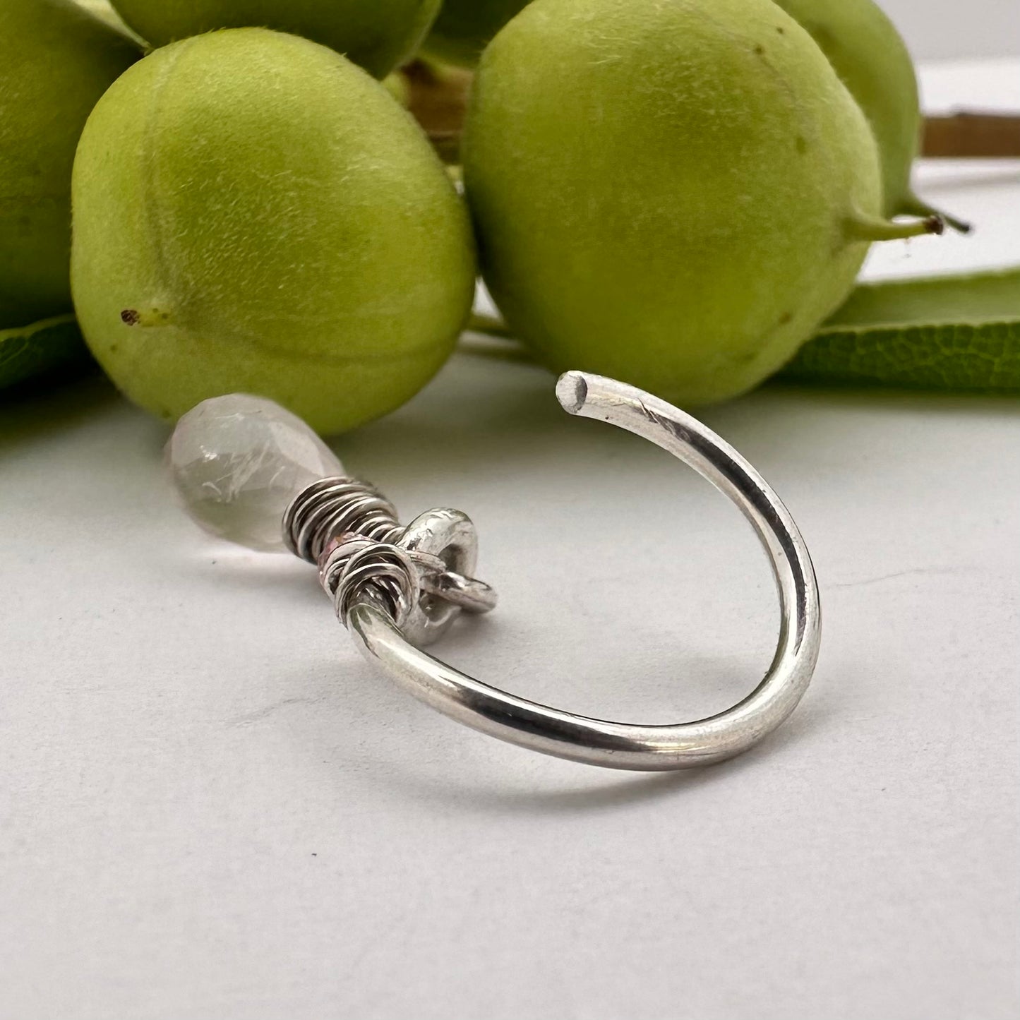 Grecian Briolette Dangle Cartilage Hoop - 18ga 20ga Sterling Silver