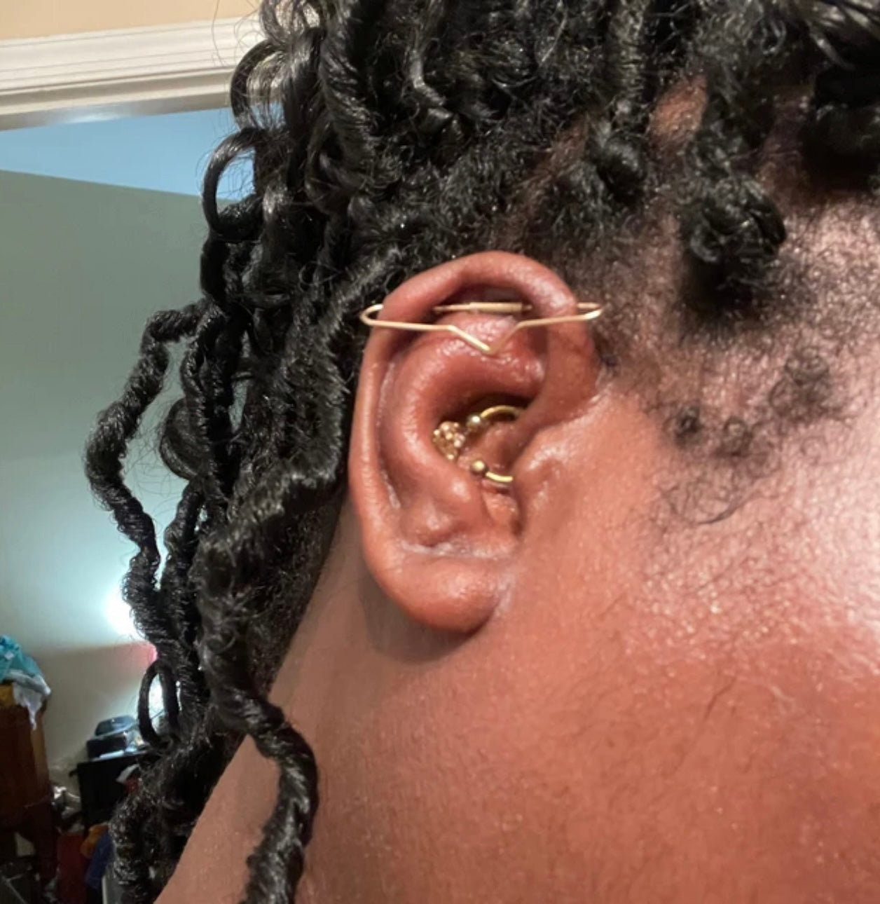 V Smooth Pierced Industrial Ear Bar - 18ga