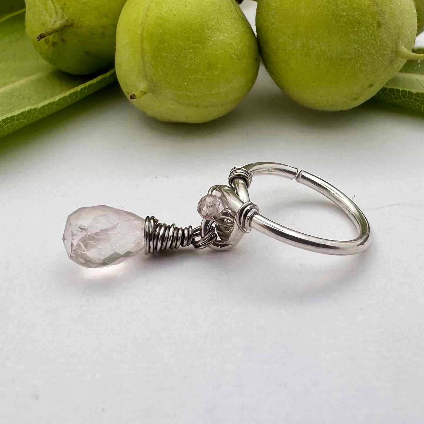 Grecian Briolette Side Dangle Cartilage Hoop - 18ga 20ga Sterling Silver