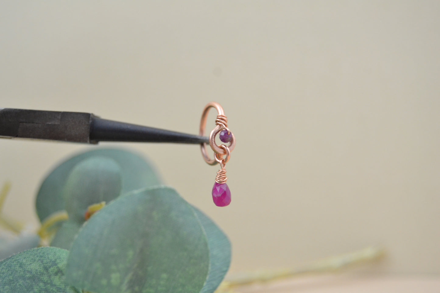 Grecian Gemstone Briolette Dangle Cartilage Hoop - Rose Gold Fill