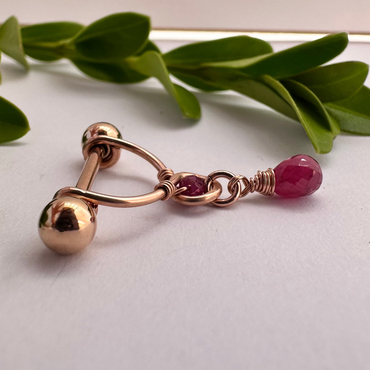 Grecian Ruby Briolette Dangle Nipple Ring Barbell