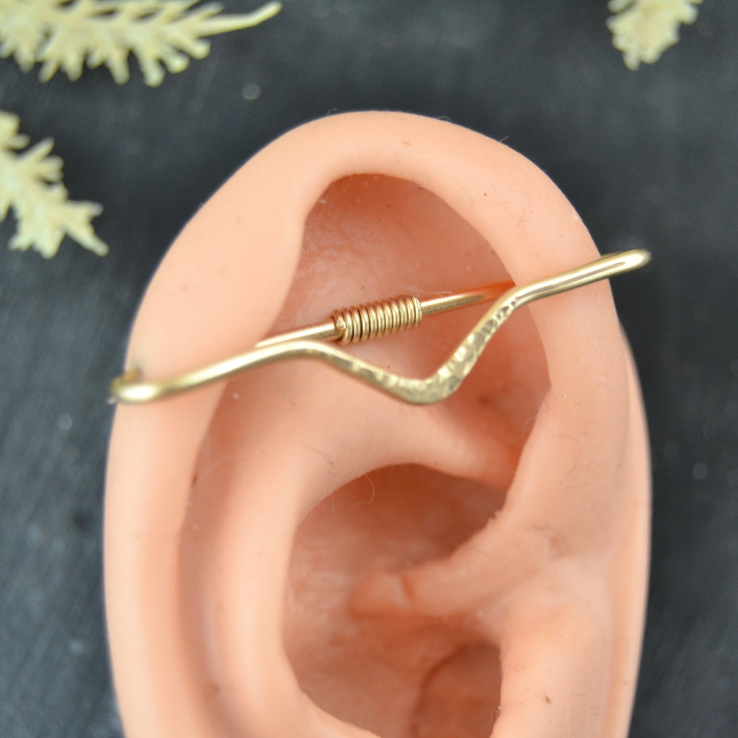 V Textured Pierced Industrial Ear Bar - 16ga