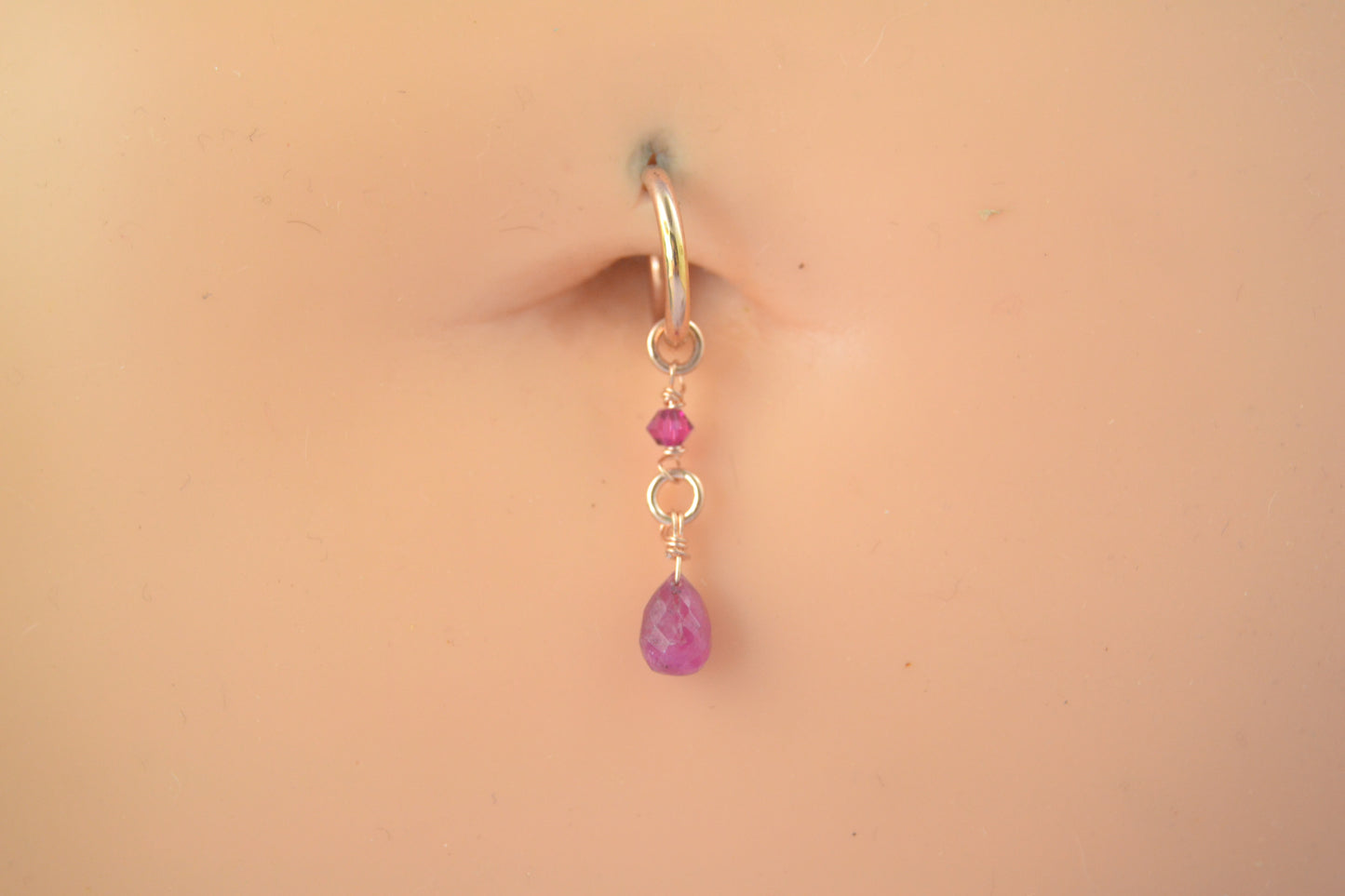 Gemstone Briolette & Crystal Long Dangle Hoop Belly Ring - Rose Gold Fill, Removable
