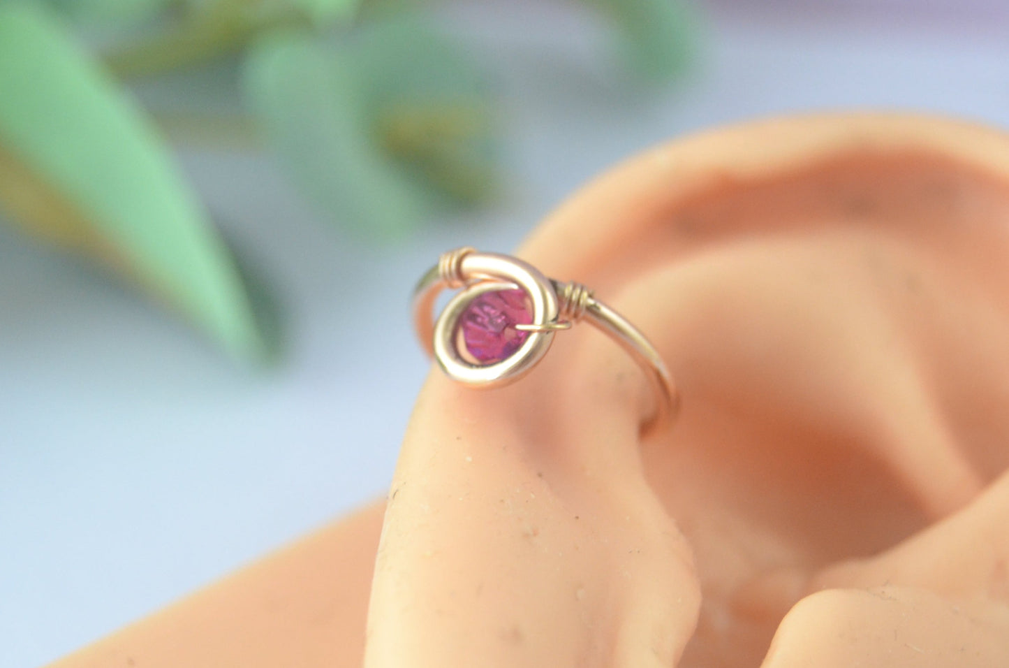Grecian Hellene Pink Crystal Rose Gold Fill Conch Earring