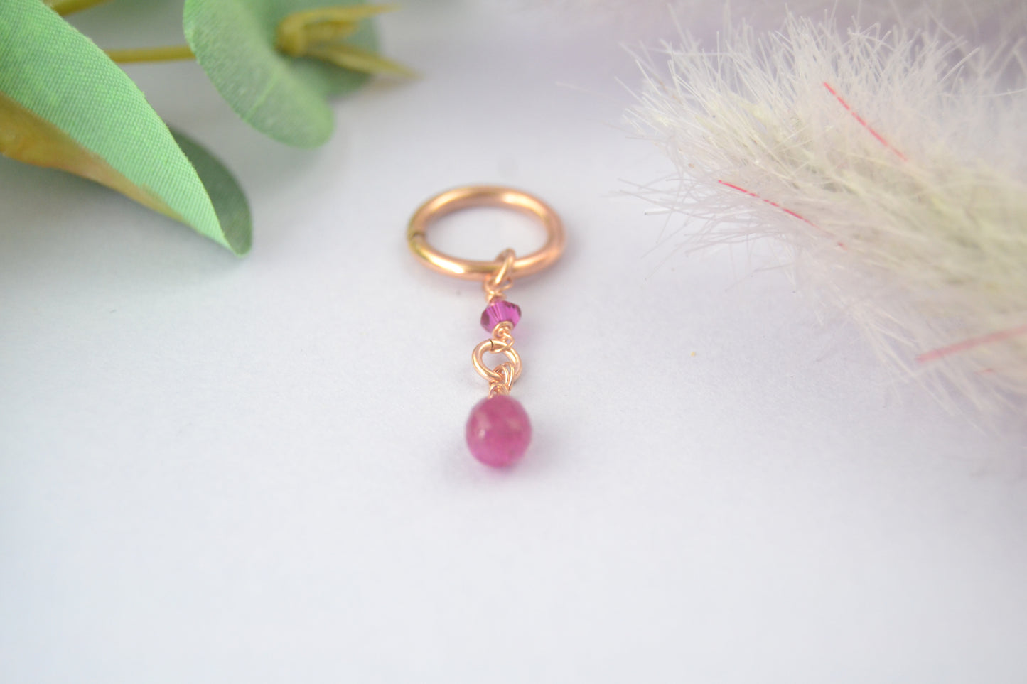 Gemstone Briolette & Crystal Dangle Cartilage Hoop - Rose Gold Fill, Removable