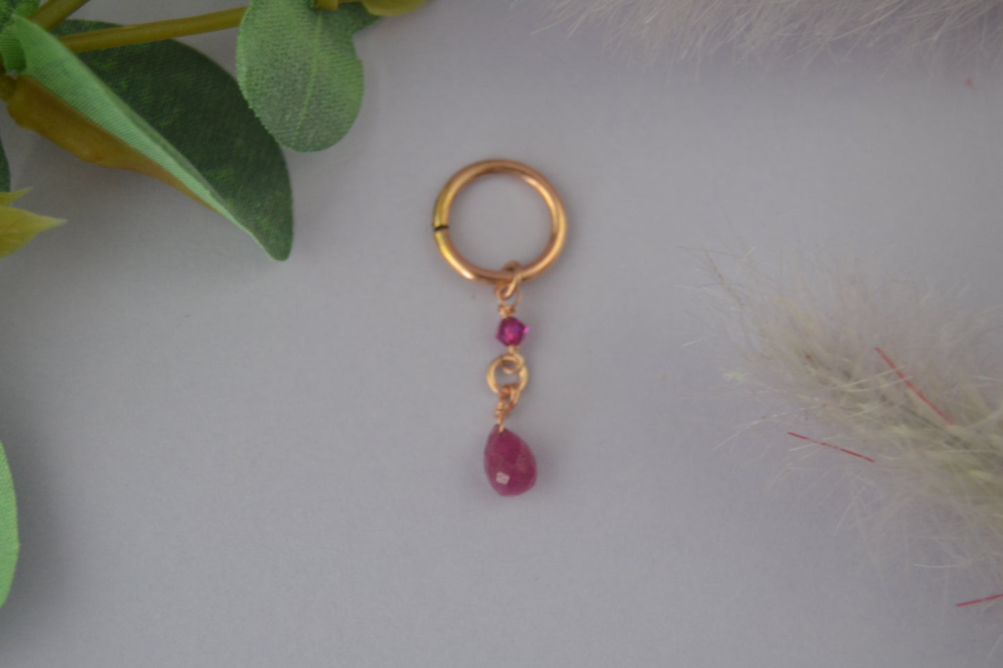 Gemstone Briolette & Crystal Dangle Cartilage Hoop - Rose Gold Fill, Removable