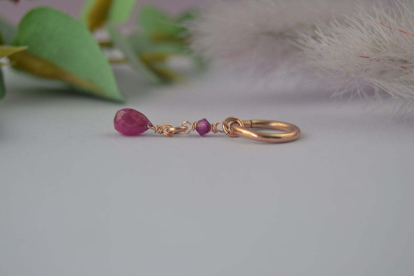 Gemstone Briolette & Crystal Dangle Cartilage Hoop - Rose Gold Fill, Removable