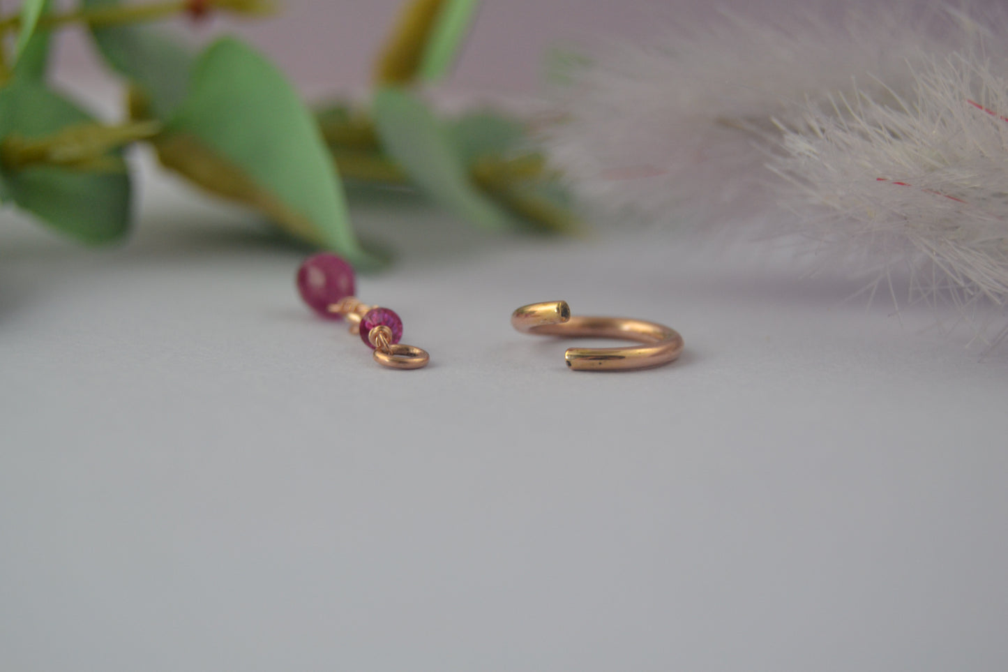 Gemstone Briolette & Crystal Dangle Cartilage Hoop - Rose Gold Fill, Removable