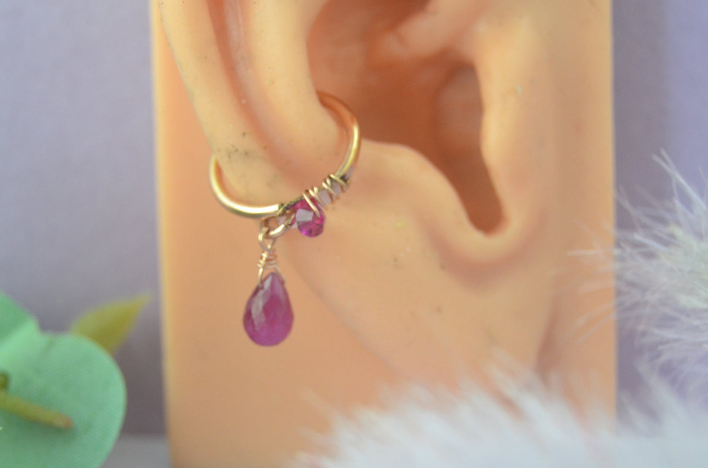 Gemstone Briolette & Crystal Conch Earring - Rose Gold Fill