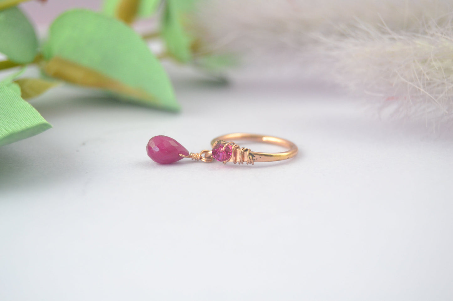 Gemstone Briolette & Crystal Dangle Hoop Belly Ring - Rose Gold Fill
