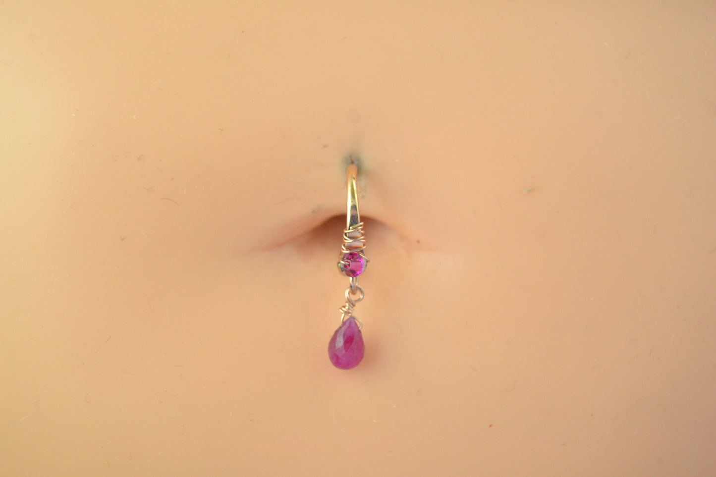 Grecian Hellene Ruby Dangle Rose Gold Fill Belly Ring