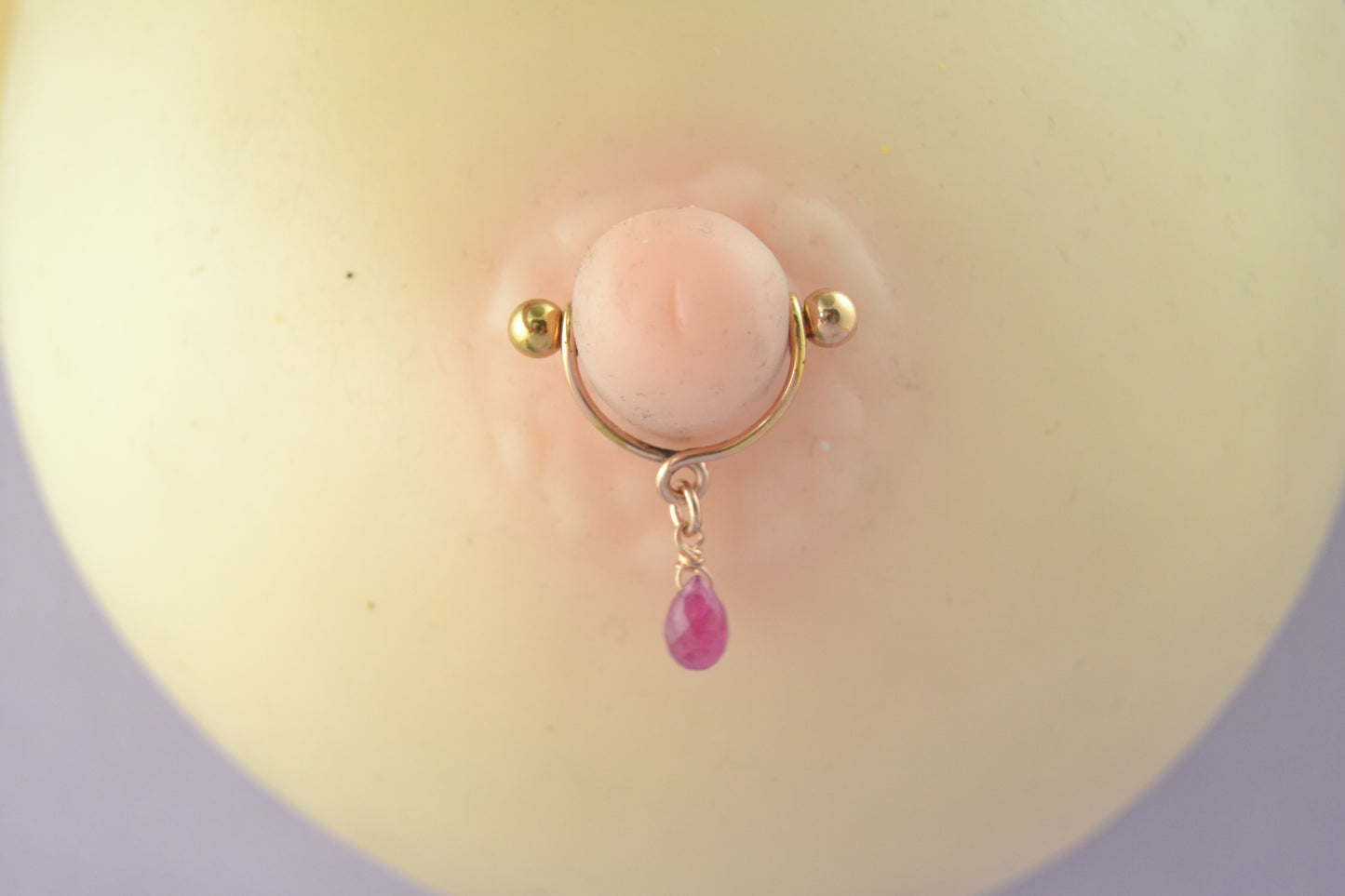 Teardrop Dangle Gemstone Rose Gold IP Nipple Ring - 16ga 1pc