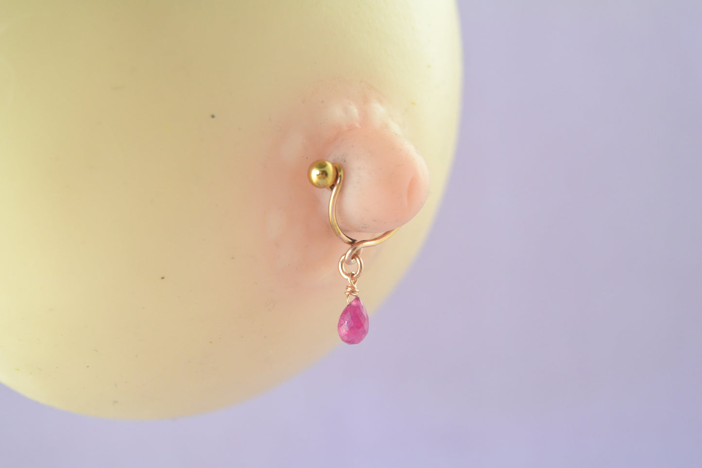 Teardrop Dangle Gemstone Rose Gold IP Nipple Ring - 16ga 1pc