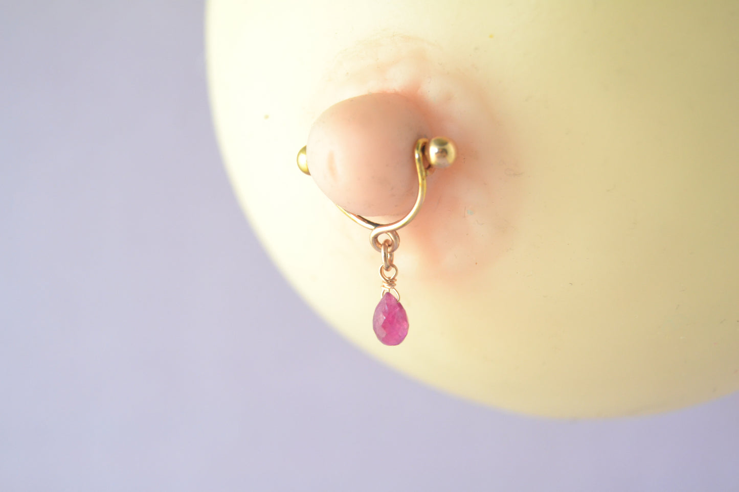 Teardrop Dangle Gemstone Rose Gold IP Nipple Ring - 16ga 1pc