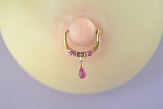 Greecian Hellene Ruby Crystal Dangle Rose Gold Fill Seamless Nipple Ring