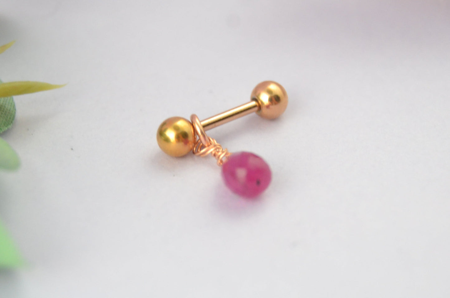 Grecian Hellene Ruby Dangle Rose Gold IP Cartilage Earring Barbell