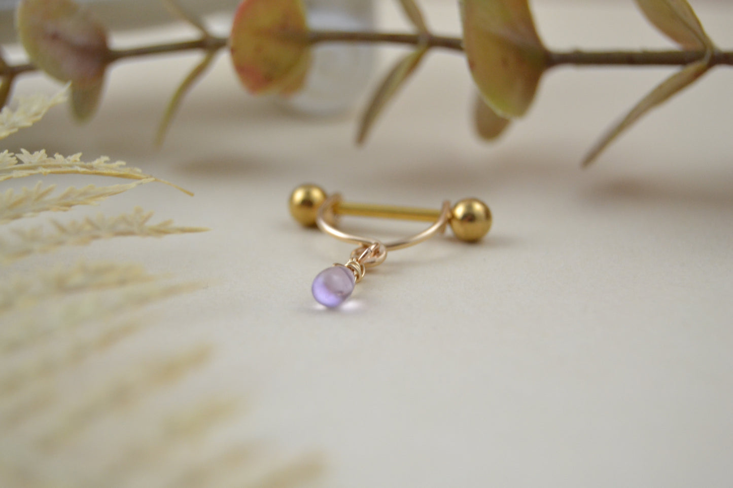 Teardrop Dangle Gemstone Yellow Gold IP Nipple Ring - 14ga 1pc