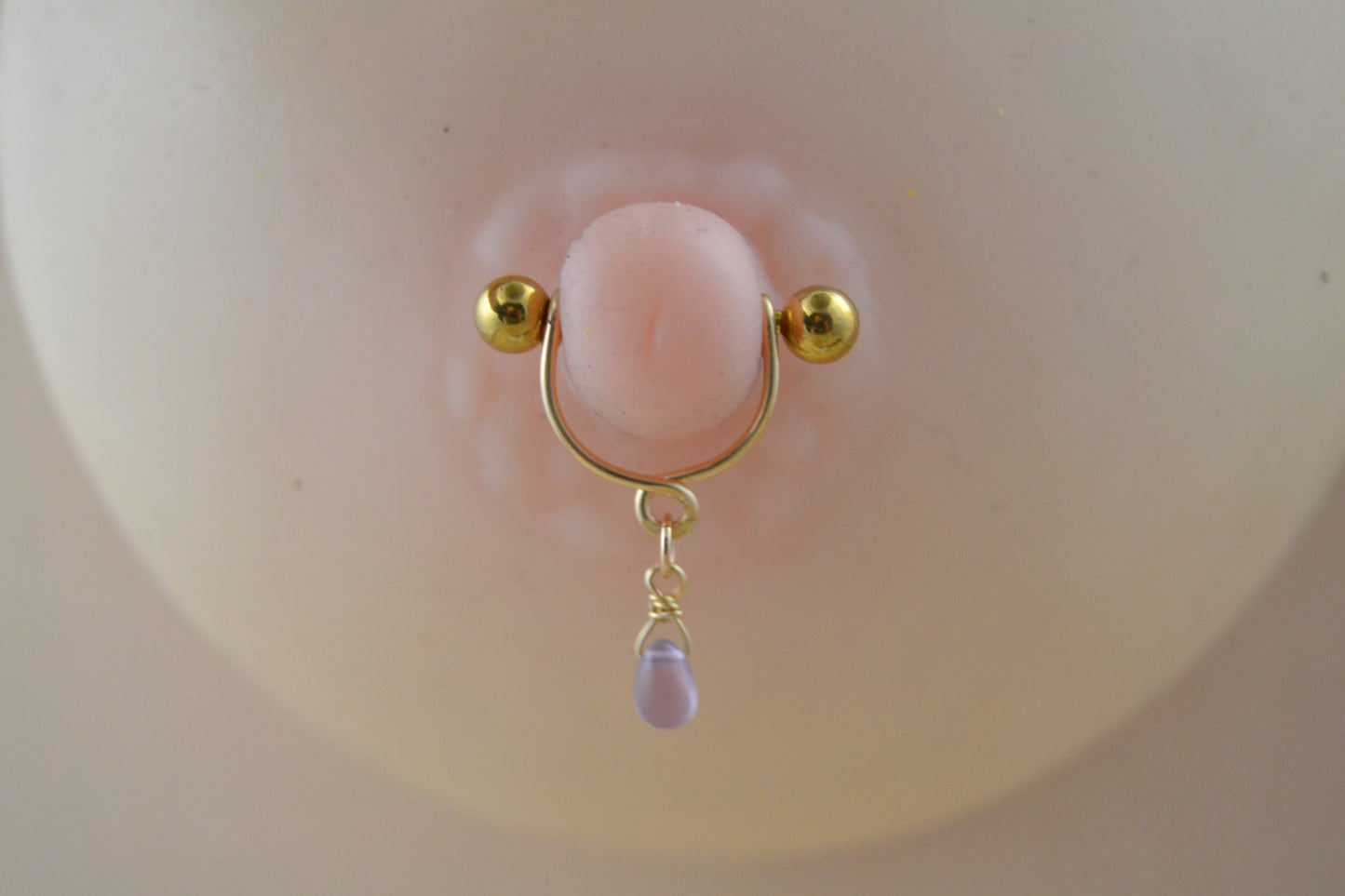 Teardrop Dangle Gemstone Yellow Gold IP Nipple Ring - 14ga 1pc