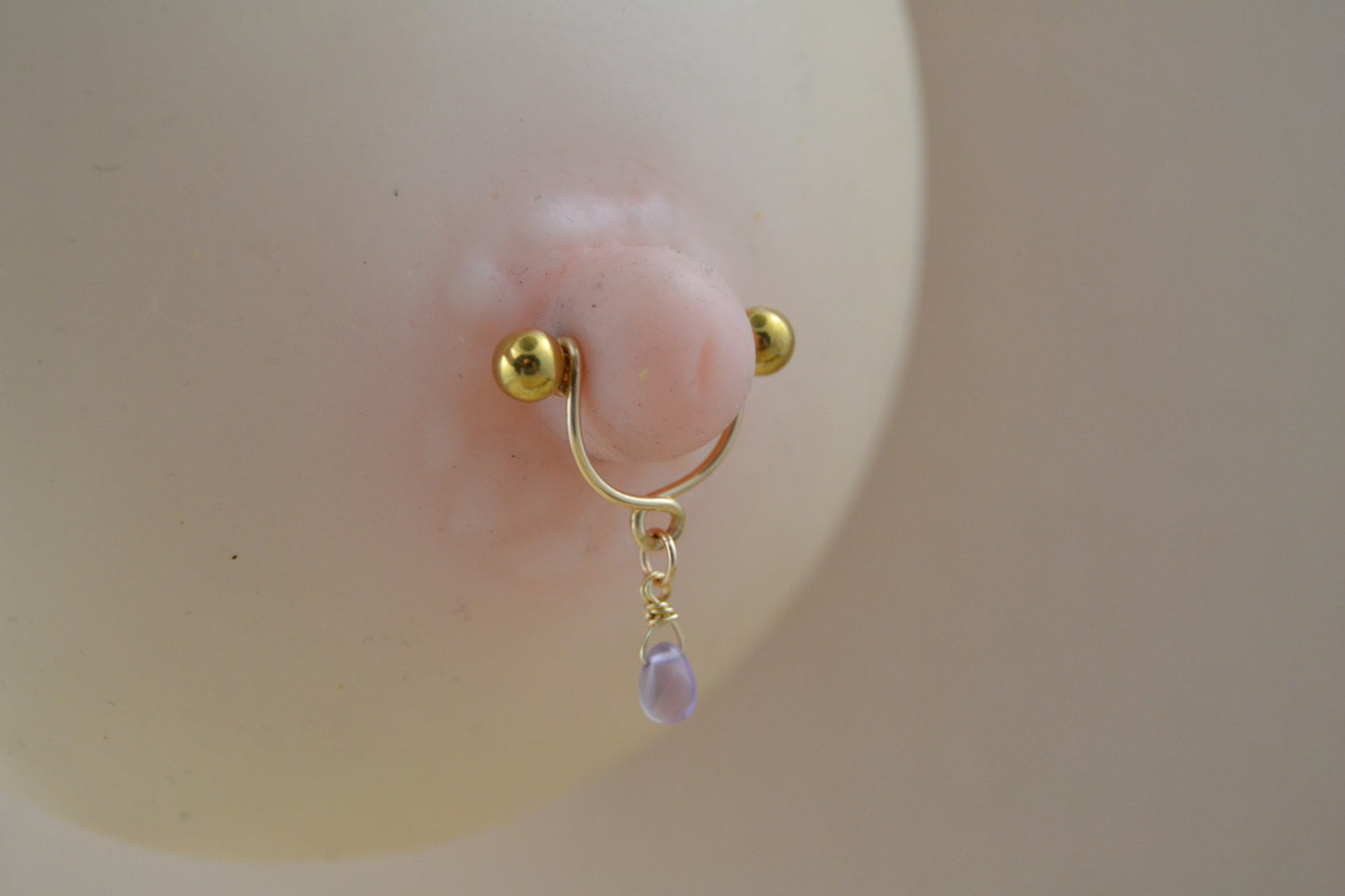 Teardrop Dangle Gemstone Yellow Gold IP Nipple Ring - 14ga 1pc