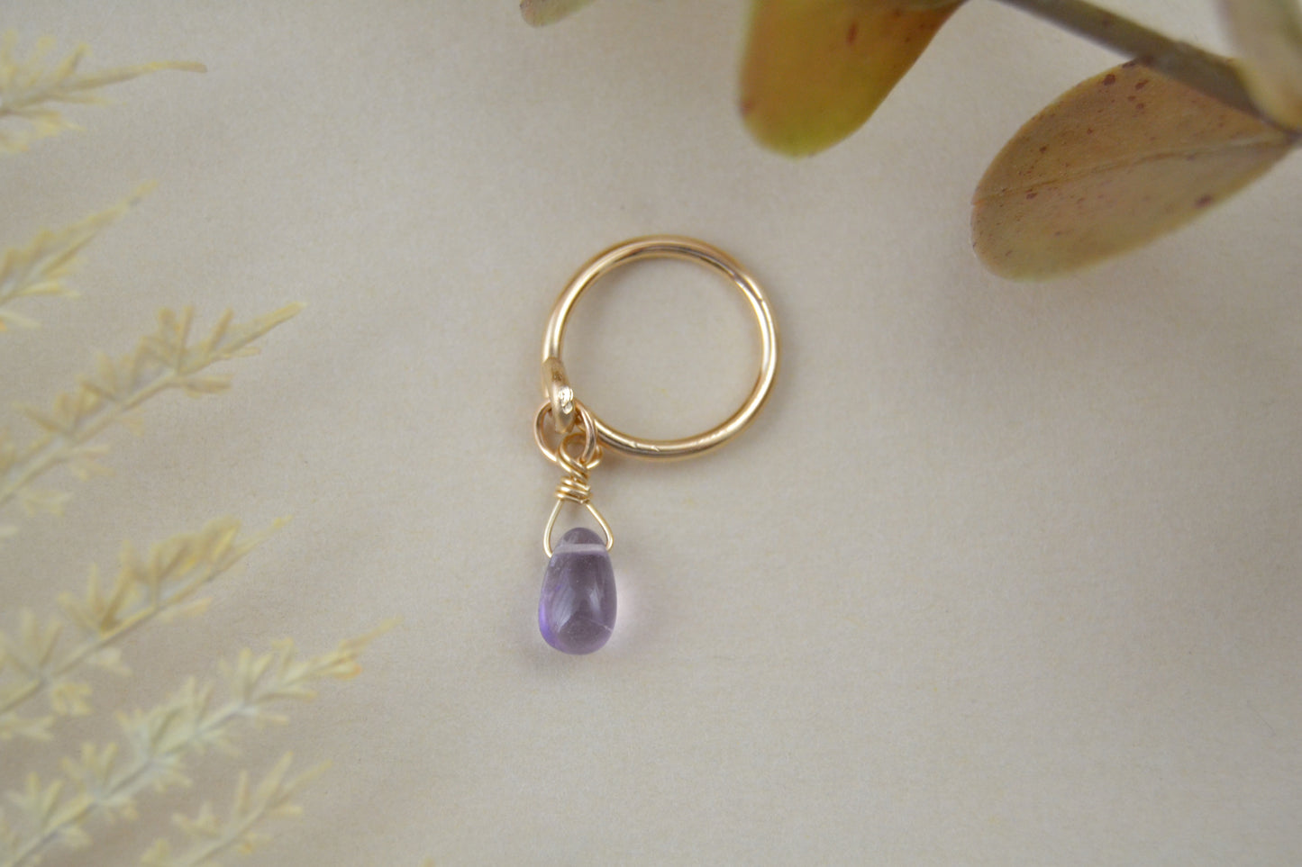 Grecian Amethyst Dangle Yellow Gold Fill Cartilage Earring