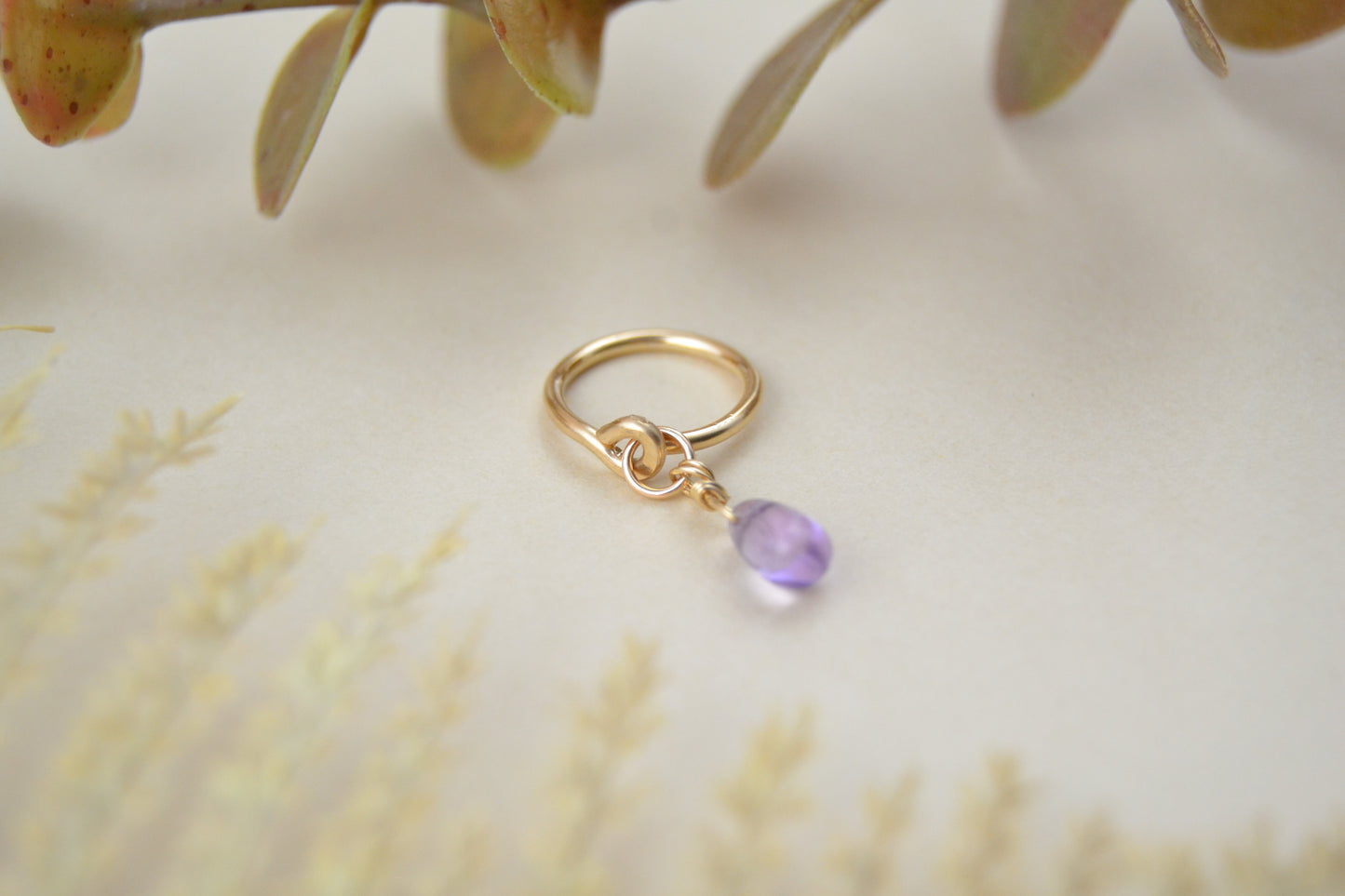 Grecian Amethyst Dangle Yellow Gold Fill Cartilage Earring