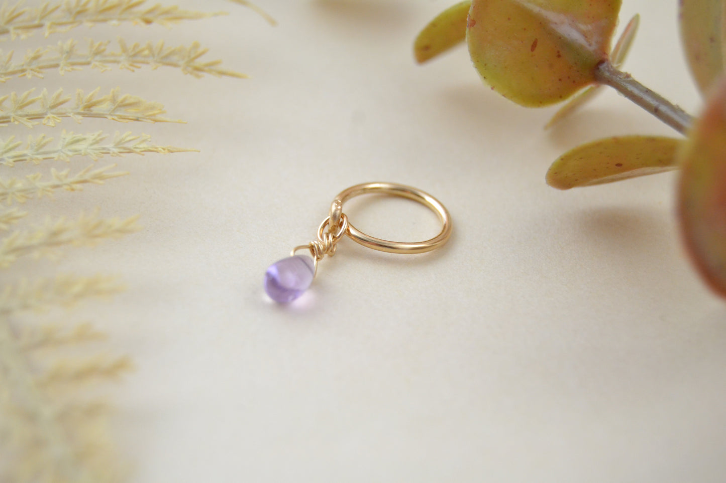 Grecian Amethyst Dangle Yellow Gold Fill Cartilage Earring