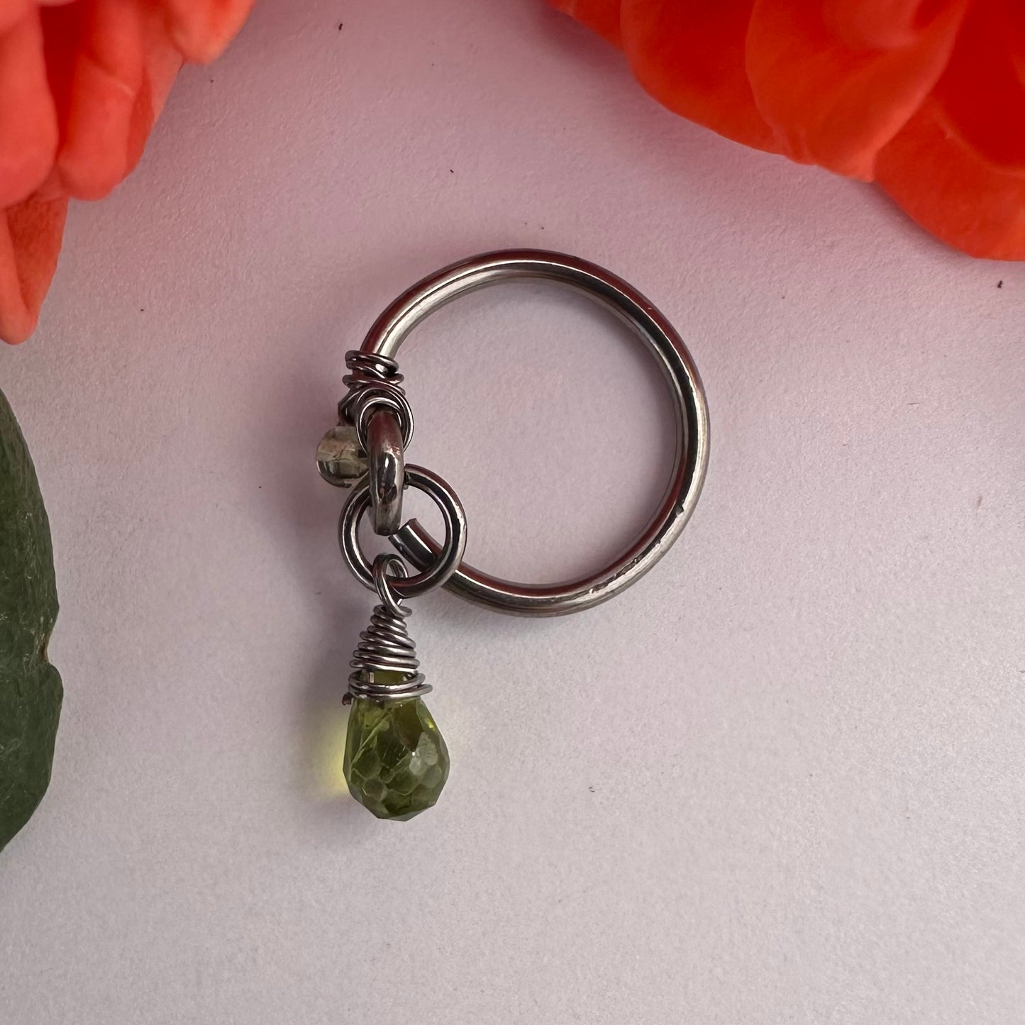 Grecian Peridot Briolette Front Dangle Cartilage Hoop