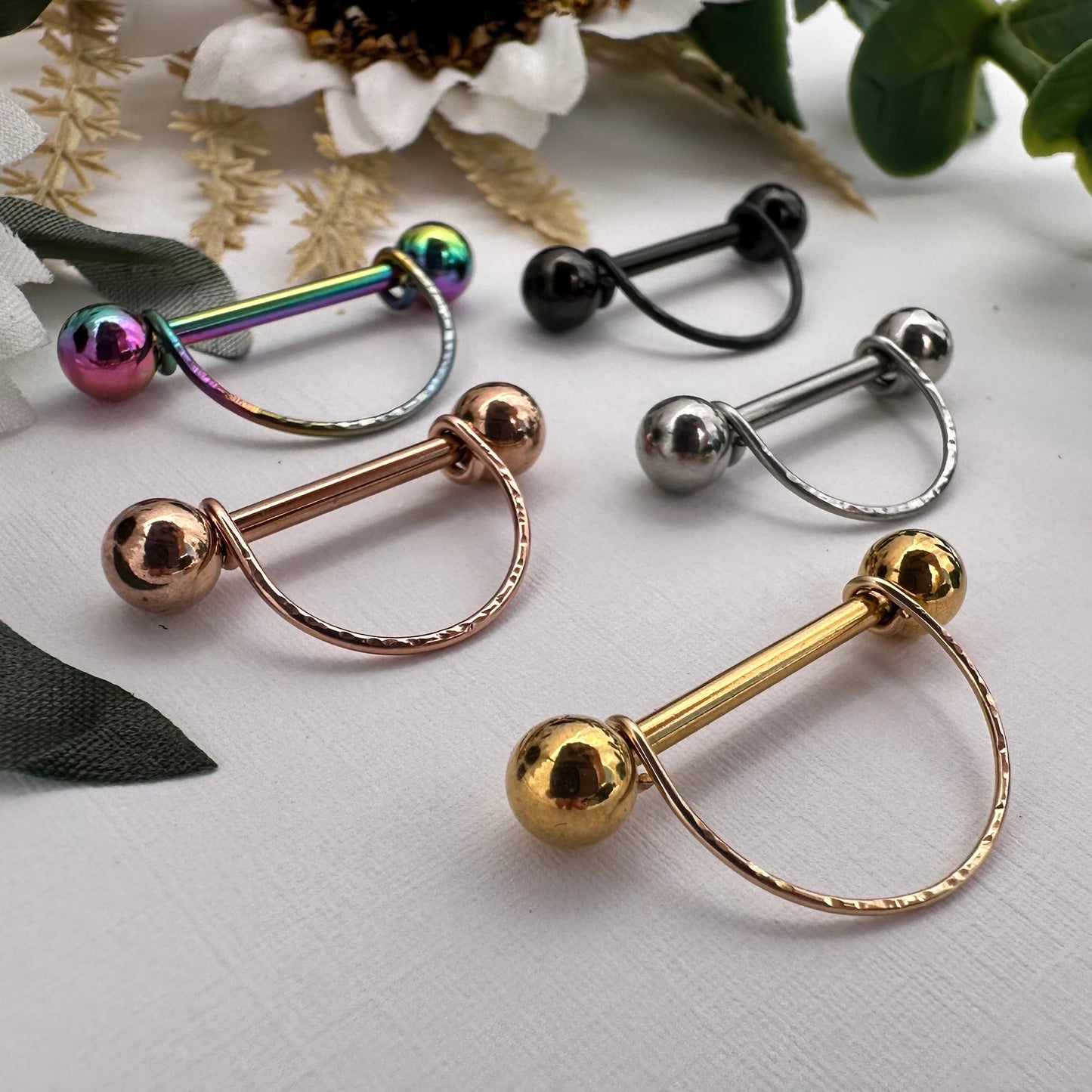 Simple Stirrup Textured Nipple Ring 316L Stainless Steel - 1pc