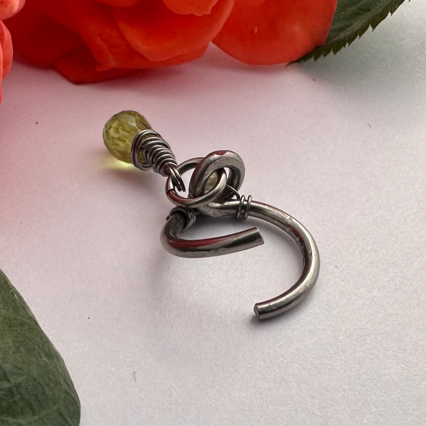 Grecian Briolette Side Dangle Cartilage Hoop - 14ga 16ga Niobium