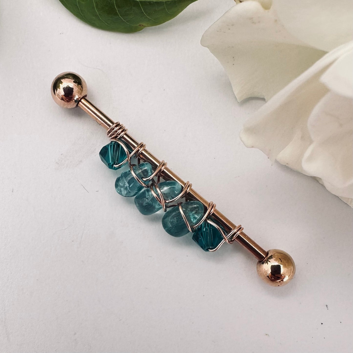 Healing Crystal Apatite Industrial Barbell - 14ga