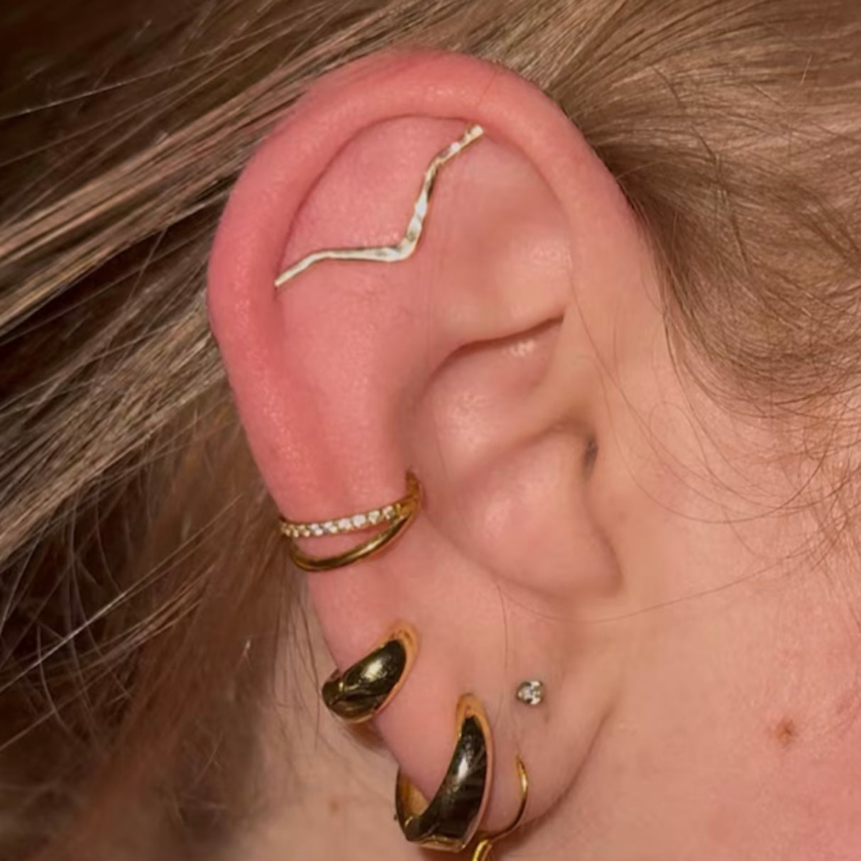 V Textured Pierced Industrial Ear Bar - 18ga