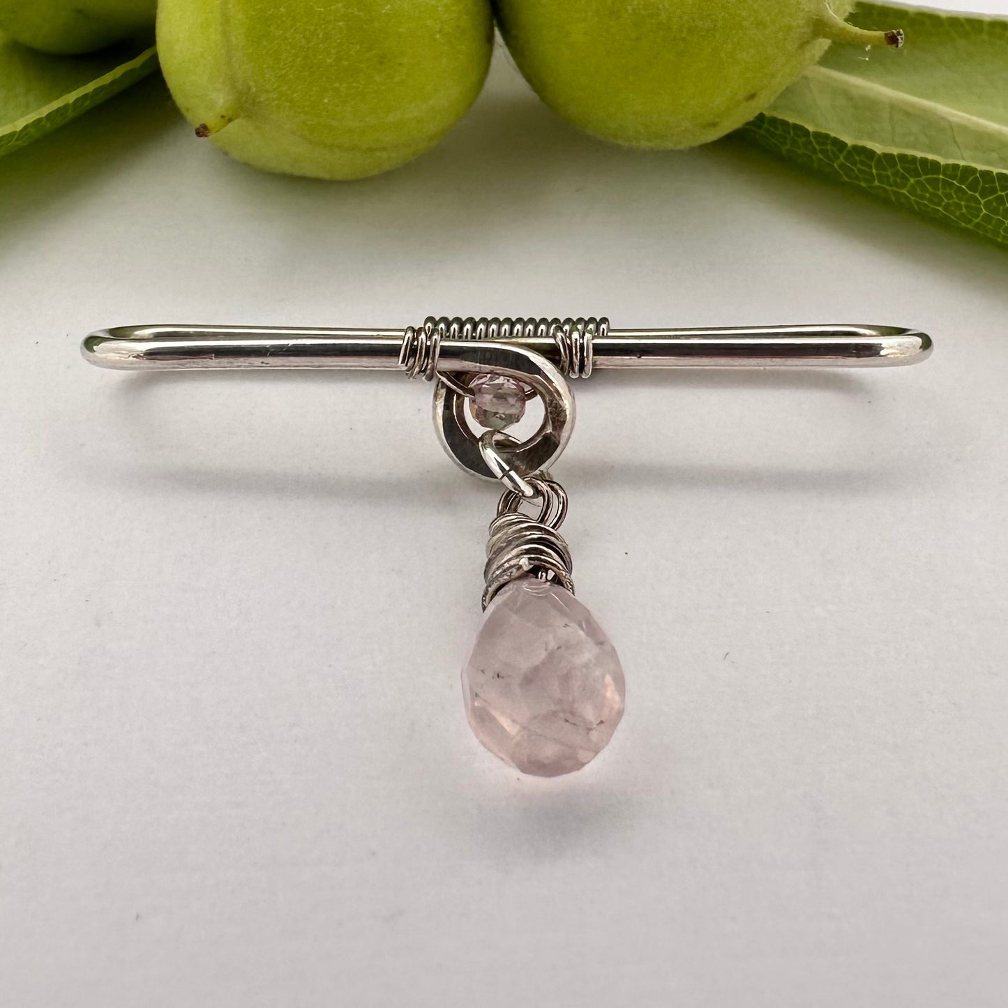 Grecian Rose Quartz Gemstone Dangle Pierced Industrial Ear Bar