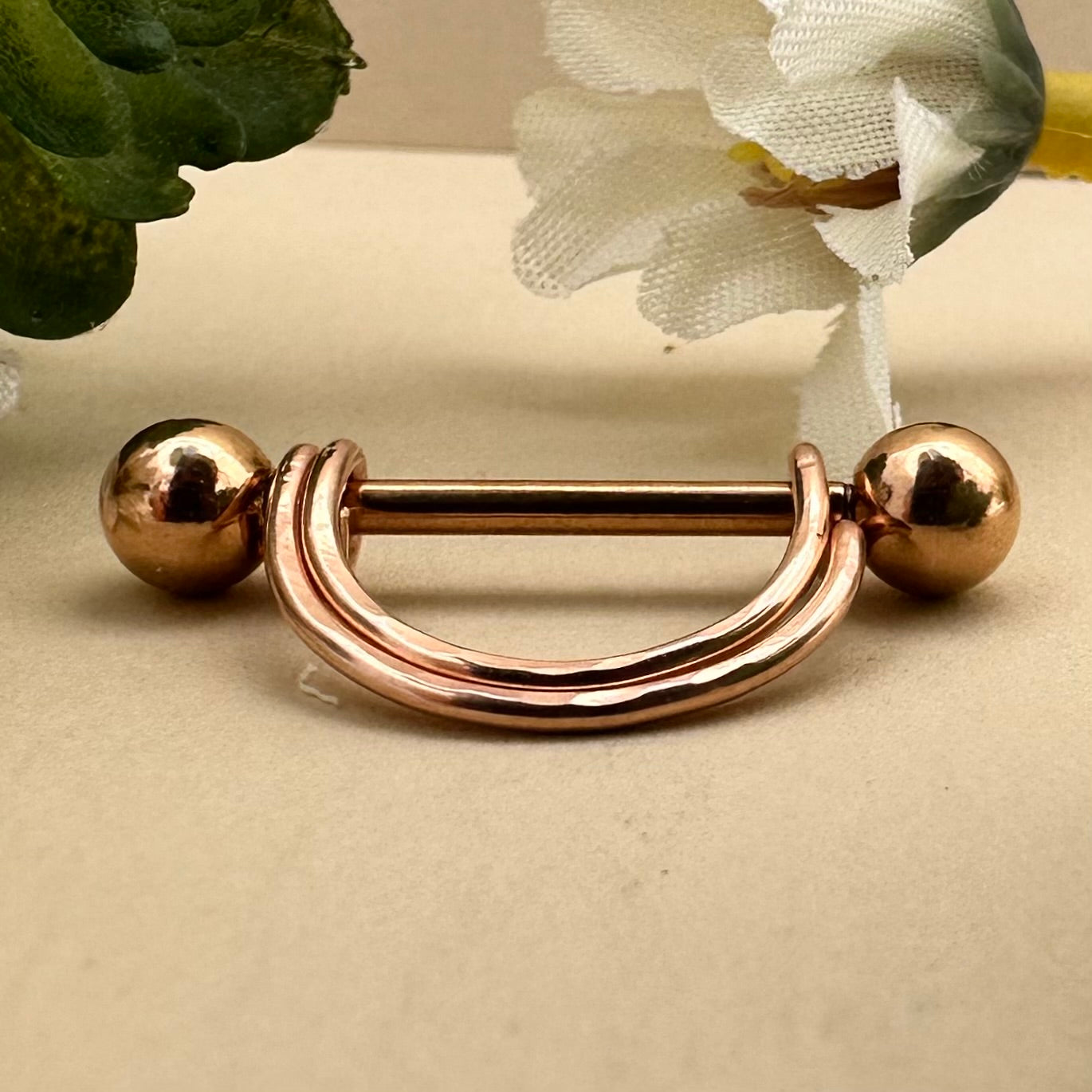 Double Banded Textured Nipple Ring Rose Gold 316L Stainless Steel - 1pc